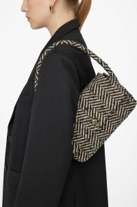 ANINE BING NICO BAG in Cream And Black Fishbone | 90s inspired shoulder bags | baguette shaped handbags