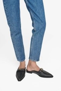 ANINE BING SELMA MULES BLACK | sleek point toe mule inspired loafers | women’s chic slip on loafer style flats | front chain link detail