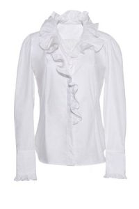 Cara Cara New York Anne Blouse in White Cotton Poplin – romantic ruffled blouses – women’s frill edged shirts