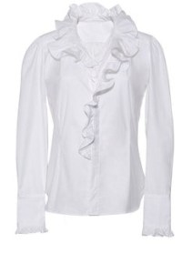 Cara Cara New York Anne Blouse in White Cotton Poplin – romantic ruffled blouses – women’s frill edged shirts - flipped