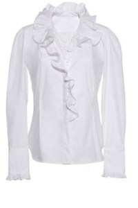 Cara Cara New York Anne Blouse in White Cotton Poplin – romantic ruffled blouses – women’s frill edged shirts