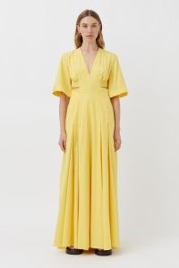 CAMILLA AND MARC Antonella V-neck Short Sleeve Maxi Dress in Lemon Yellow – cut out waist / back detail dresses