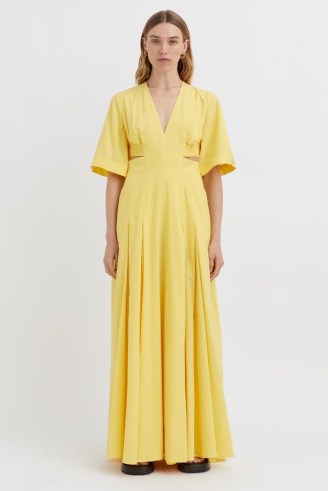 CAMILLA AND MARC Antonella V-neck Short Sleeve Maxi Dress in Lemon Yellow – cut out waist / back detail dresses - flipped