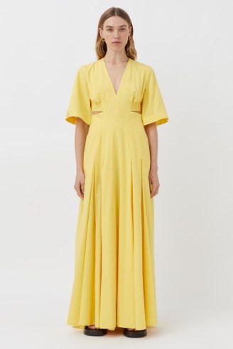 CAMILLA AND MARC Antonella V-neck Short Sleeve Maxi Dress in Lemon Yellow – cut out waist / back detail dresses
