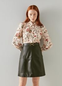 L.K. BENNETT Aubree Dark Green Leather A-Line Skirt ~ luxe snaffle waist detail skirts