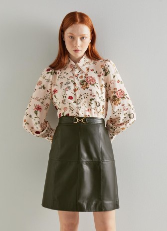 L.K. BENNETT Aubree Dark Green Leather A-Line Skirt ~ luxe snaffle waist detail skirts - flipped