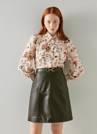 L.K. BENNETT Aubree Dark Green Leather A-Line Skirt ~ luxe snaffle waist detail skirts