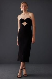 MISHA Strapless Cut-Out Midi Dress in Black – glamorous cutout evening dresses – party glamour – perfect LBD for cocktail parties
