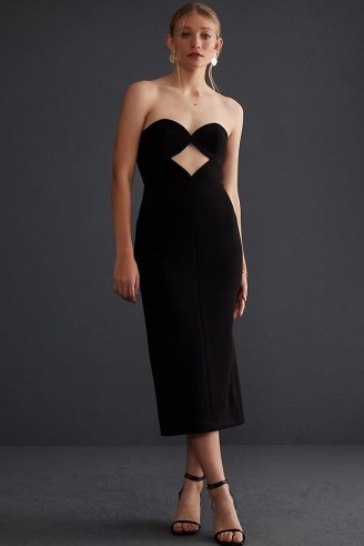 MISHA Strapless Cut-Out Midi Dress in Black – glamorous cutout evening dresses – party glamour – perfect LBD for cocktail parties - flipped