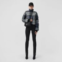 BURBERRY Night Check Cropped Puffer Jacket Dark Charcoal Blue/White – checked crop hem padded jackets – women’s designer winter outerwear