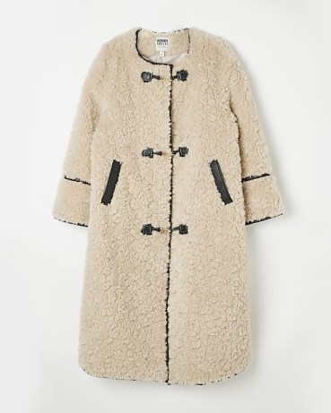 River Island BEIGE FAUX FUR LONGLINE COAT | women’s textured winter coats - flipped