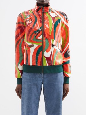 PUCCI Marmo-print patent faux-leather jacket | women’s vibrant glossy printed jackets | retro inspired fashion | vintage style prints and colours - flipped
