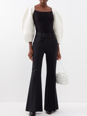 GABRIELA HEARST Ayers puff-sleeve silk and merino top in black and white ~ voluminous sleeved tops ~ balloon sleeves ~ matchesfashion ~ women’s monochrome clothes - flipped