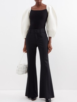 GABRIELA HEARST Ayers puff-sleeve silk and merino top in black and white ~ voluminous sleeved tops ~ balloon sleeves ~ matchesfashion ~ women’s monochrome clothes