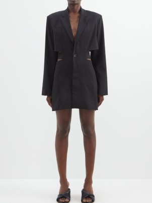 JACQUEMUS Bari side-cutout wool-blend blazer dress in black – women’s jacket style evening dresses – cut out details – matchesfashion - flipped