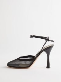 GIANVITO ROSSI Mesh 95 wraparound leather-trimmed mesh pumps in black – semi sheer ankle tie shoes – high sculptural heels