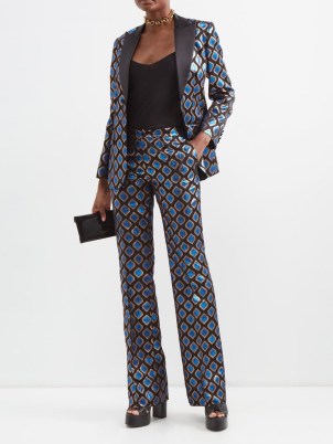 ETRO Metallic-jacquard straight-leg suit trousers in blue ~ womens luxe tailored occasion pants ~ women’s luxury evening fashion ~ glamorous retro look party clothes ~ matchesfashion - flipped