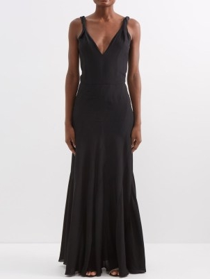 RAEY Multi-seam twist-strap silk dress in black | sleeveless long length bias cut occasion dresses | deep plunge V-neck | plunging evening event clothes