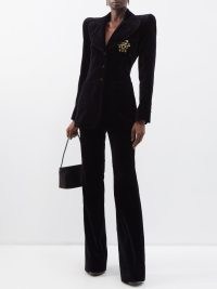 THE VAMPIRE’S WIFE The School floral-embroidered velvet blazer in black – women’s plush structured shoulder blazers – luxe occasion jackets – matchesfashion – luxury gothic inspired evening fashion – exaggerated shoulders