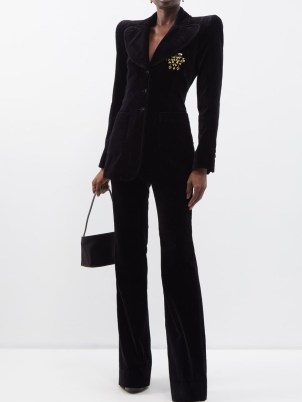 THE VAMPIRE’S WIFE The School floral-embroidered velvet blazer in black – women’s plush structured shoulder blazers – luxe occasion jackets – matchesfashion – luxury gothic inspired evening fashion – exaggerated shoulders