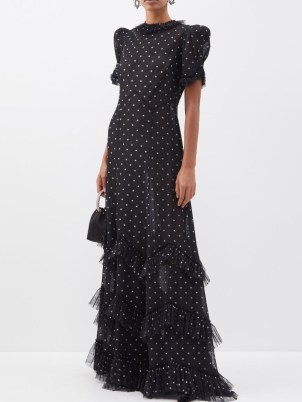 THE VAMPIRE’S WIFE The Sky Rocket star-print gown in black – silver stars on ruffled gowns – luxe occasion maxi dresses – celestial inspired event clothes – romantic fashion - flipped