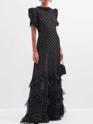 THE VAMPIRE’S WIFE The Sky Rocket star-print gown in black – silver stars on ruffled gowns – luxe occasion maxi dresses – celestial inspired event clothes – romantic fashion