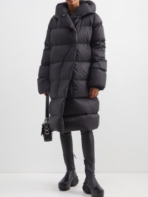 RICK OWENS Wrap-front hooded quilted down coat – women’s asymmetric padded winter coats – womens warm and snugly longline puffer - flipped