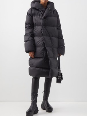 RICK OWENS Wrap-front hooded quilted down coat – women’s asymmetric padded winter coats – womens warm and snugly longline puffer