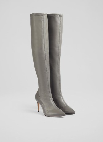 L.K. BENNETT Blake Grey Stretch Over-The-Knee Boots / long sleek winter boots - flipped