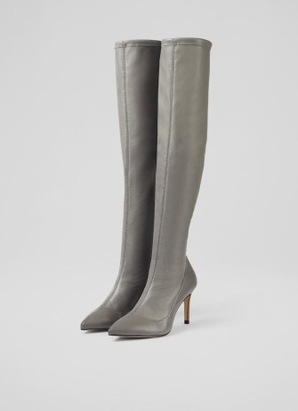 L.K. BENNETT Blake Grey Stretch Over-The-Knee Boots / long sleek winter boots