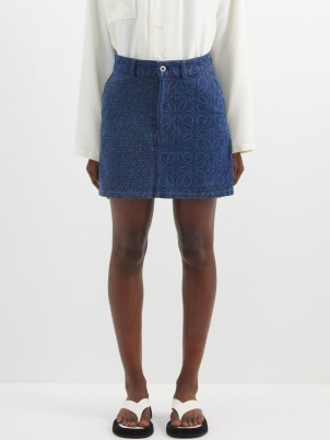 LOEWE Anagram-jacquard denim mini skirt in blue | women’s designer skirts - flipped