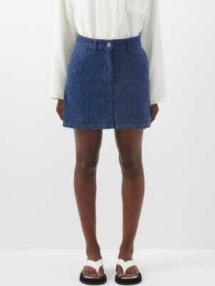 LOEWE Anagram-jacquard denim mini skirt in blue | women’s designer skirts