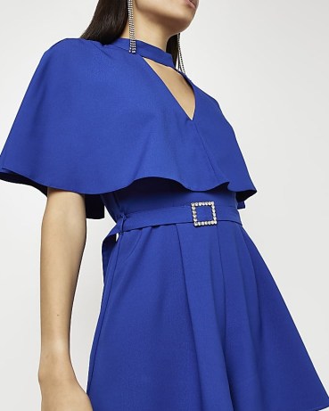 RIVER ISLAND BLUE CUT OUT CAPE PLAYSUIT – layered evening playsuits - flipped