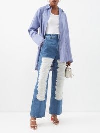 LOEWE Distressed high-rise wide-leg jeans in blue ~ destroyed denim fashion