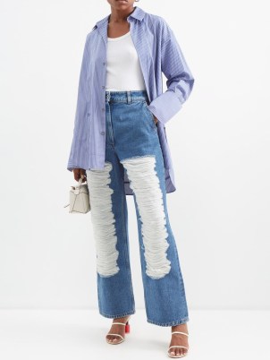 LOEWE Distressed high-rise wide-leg jeans in blue ~ destroyed denim fashion - flipped