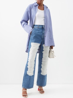 LOEWE Distressed high-rise wide-leg jeans in blue ~ destroyed denim fashion