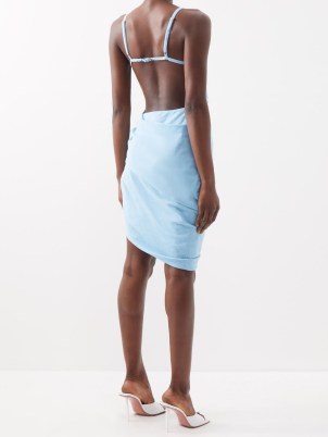 JACQUEMUS Saudade asymmetric cotton dress in blue – strappy open back occasion dresses – asymmetrical side drape detail – matchesfashion