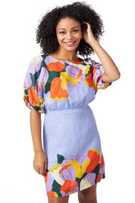 Gorman x Agathe Singer Bouquet Placement Dress / linen floral print dresses / short balloon sleeves