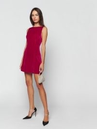 Reformation Brisbane Velvet Dress in Rhubarb | rich pink sleeveless mini dresses | luxe look party fashion | chic evening clothes | boat neck with fitted waist