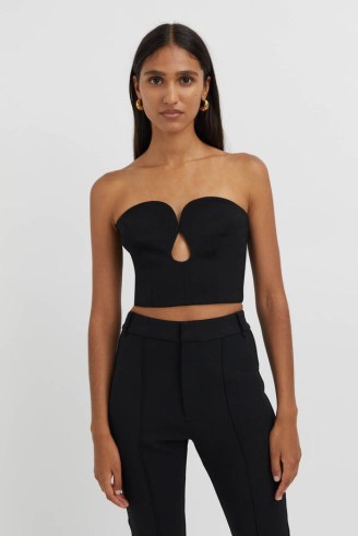 CAMILLA AND MARC Brixton Bodice in Black – strapless cropped front cut out evening tops – curved neckline - flipped
