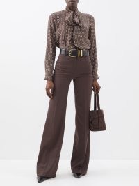NILI LOTAN Arielle high-rise wool flared-leg trousers in brown ~ chic 70s inspired flares