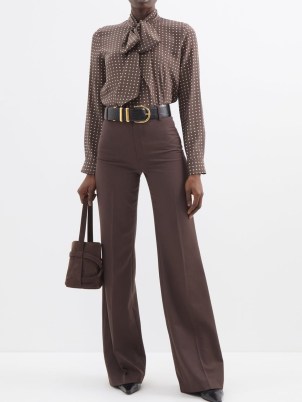 NILI LOTAN Arielle high-rise wool flared-leg trousers in brown ~ chic 70s inspired flares - flipped