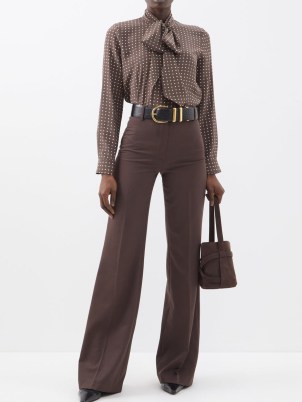 NILI LOTAN Arielle high-rise wool flared-leg trousers in brown ~ chic 70s inspired flares