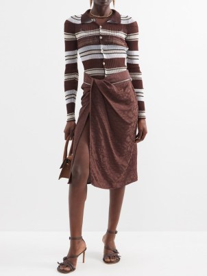 JACQUEMUS Bodri zip-panel floral-jacquard midi skirt in brown – fluid fabric clothes – front twist wrap skirts – matchesfashion - flipped