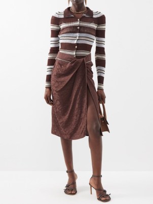 JACQUEMUS Bodri zip-panel floral-jacquard midi skirt in brown – fluid fabric clothes – front twist wrap skirts – matchesfashion