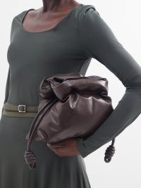 LOEWE Flamenco Puffer leather clutch bag in brown | padded shoulder bags | gathered drawstring handbag | handbags at MATCHESFASHION