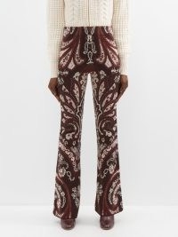 ETRO Tamara paisley-jacquard wool-blend trousers in brown ~ women’s printed flares ~ womens knitted designer fashion ~ matchesfashion