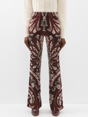 ETRO Tamara paisley-jacquard wool-blend trousers in brown ~ women’s printed flares ~ womens knitted designer fashion ~ matchesfashion - flipped