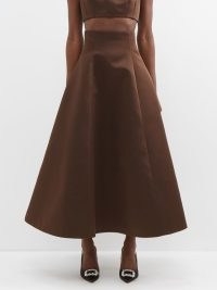 EMILIA WICKSTEAD Zena flared high-rise satin skirt in brown ~ chocolate flared hem skirts ~ designer occasion fashion ~ matchesfashion