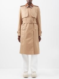 BURBERRY Sandridge cotton-gabardine trench coat in camel | women’s neutral belted classic style coats | vintage check print lining